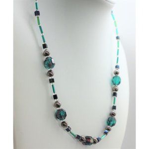 925 STERLING aurora borealis crystals necklace, sign TM 19 1/2"